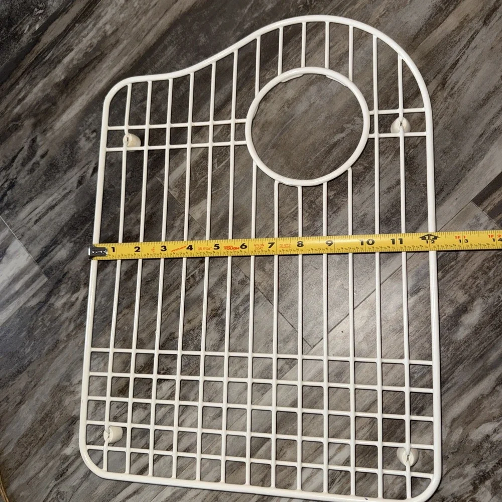 Curved Bottom basin Grid rack Kitchen Sink Set White Coated Metal Read Sizing